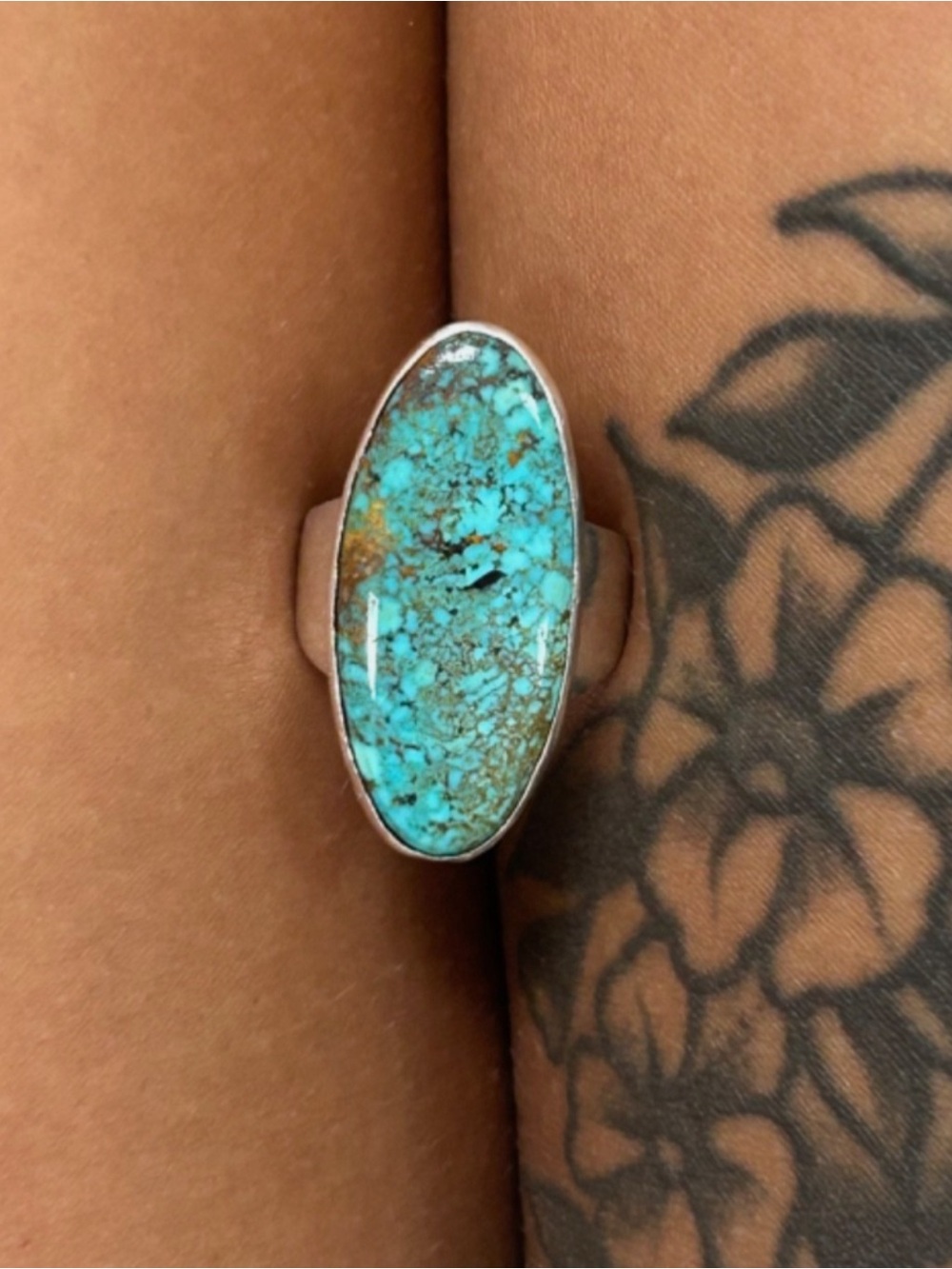Big Navajo Native Sterling Silver Turquoise Ring - Picture 5 of 5